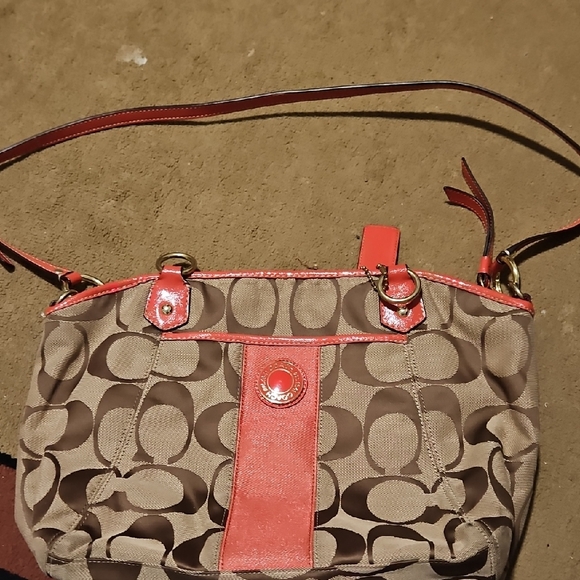 Coach Handbags - Stylish Brown and Red Coach Designer Tote Bag